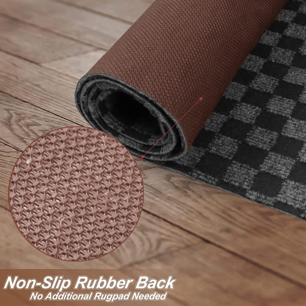 2' x 6' Runner Rugs with Rubber Backing, Indoor Outdoor Utility Carpet Runner Rugs, Checkered Gray, Can Be Used as