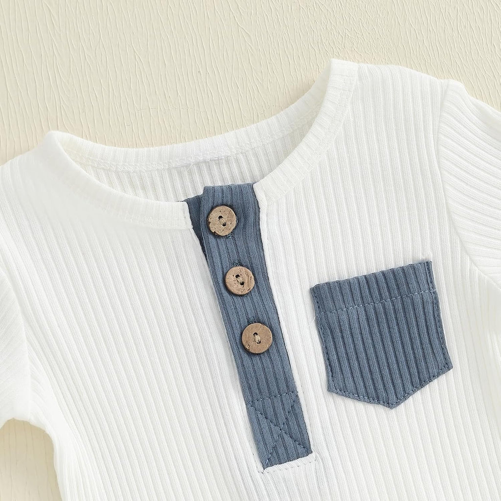Baby Boy Clothes 3 6 12 Ribbed Knitted Long Sleeve Romper and Pants Sets Newborn Fall Splicing Color Outfits