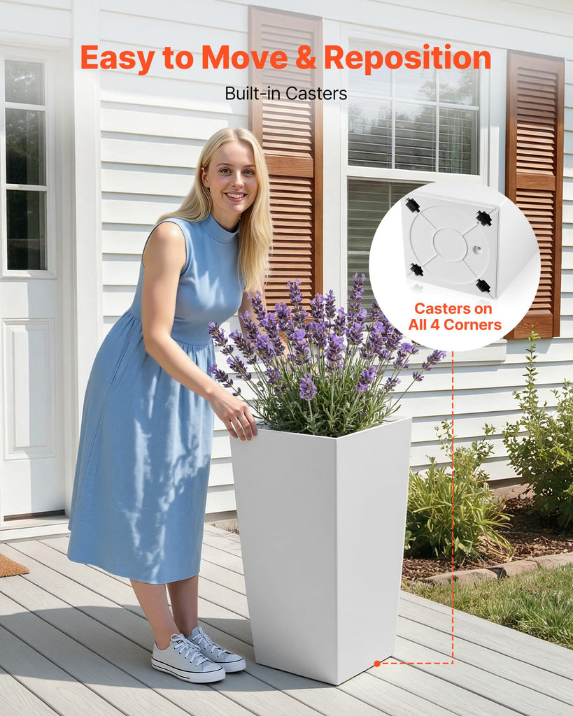 30 inch Tall Planters for Outdoor Plants Set of 2, White Tall Planter for Indoor Plants, Modern Large Planters for