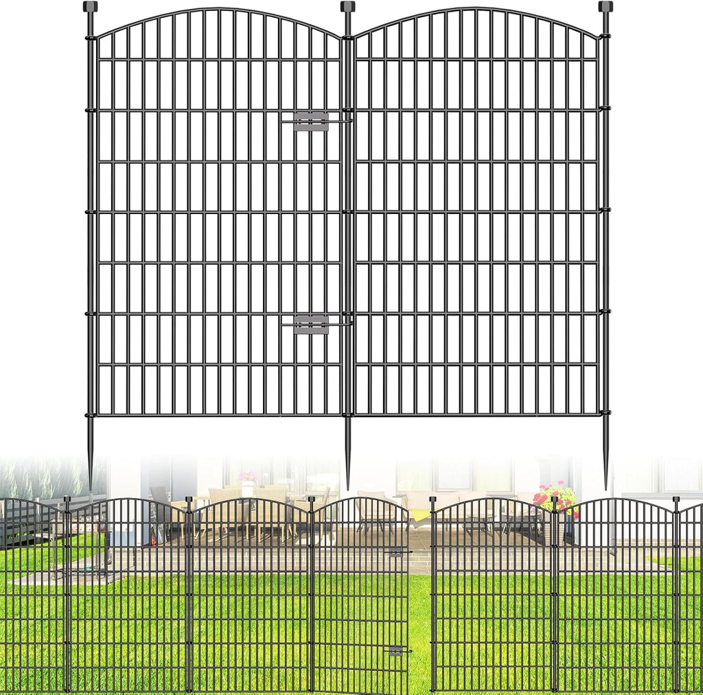 10 Panels No Dig Decorative Garden Fence with Gate - 48 in (H) x 22.6 ft (L), Dog Fence Outdoor for Yard, Rustproof