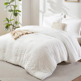 Queen Comforter Set White Seersucker 7 Pieces Bed in a Bag Queen Comforter Set with Sheets