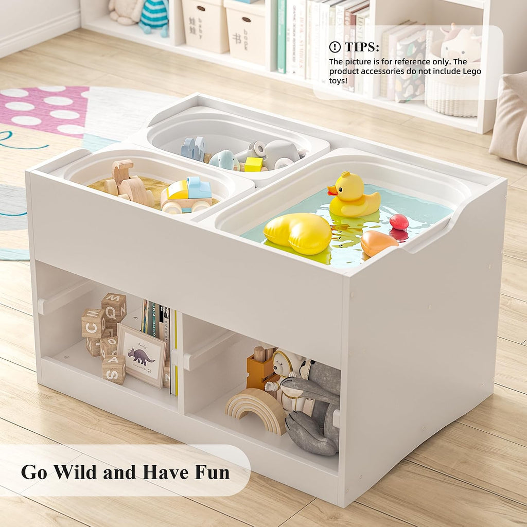 Kid Sensory Table with Storage - Activity Table with Building Block Boards & Foldable Storage Bins, Birthday Gifts