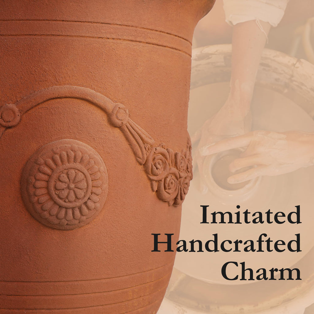 Large Urn Planter - 14" Dia x 16.5" H Lightweight Magnesium Oxide Plant Pot with Cement Texture - Rust-Like Finish