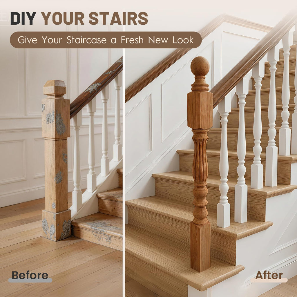 Red Oak Stair Newel Post Solid with a Single Groove Notched Pedestal Newel Wood Balusters for Staircase Interior