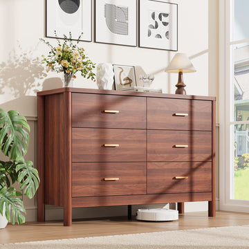 6 Drawer Dresser, Modern Wooden Storage Chest of Drawers, Walnut