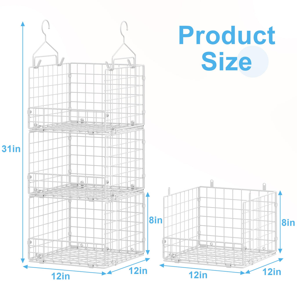 3-Tier Hanging Closet Organizer with 5 S Hooks, Closet Shelves for Clothes, Shoes, Handbags, Accessories, Hanging