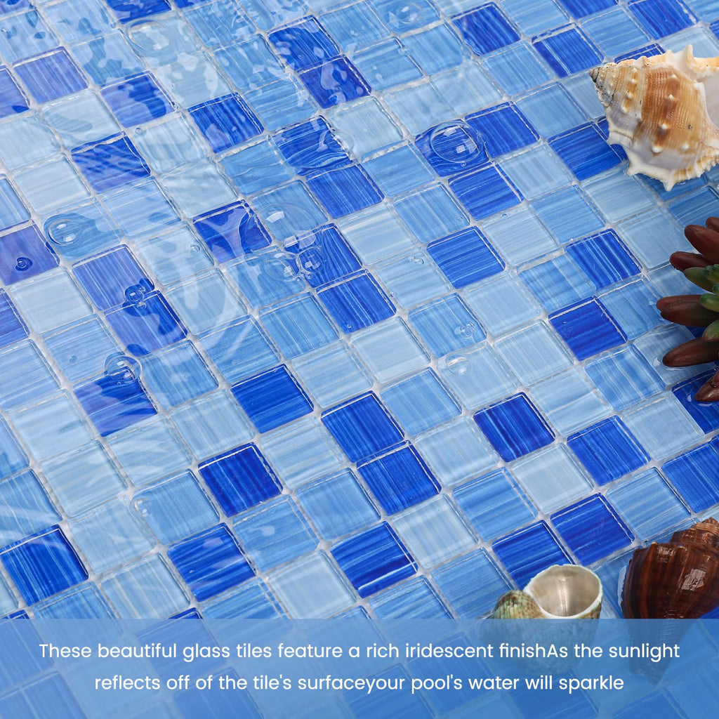 Glass Pool Tile Mosaic Backsplash Mixed Blue 12 Inch 5-Pack