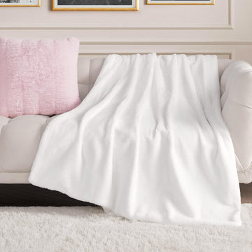 White Solid Rabbit Mink Faux Fur Throw Blanket - 50"X70" - Plush Faux Fur Blanket for Sofa or Bed