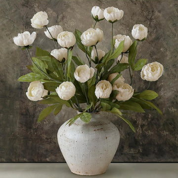 27" Faux Silk Peony Artificial Flowers Stems for Vase (Cream) - Set of 12