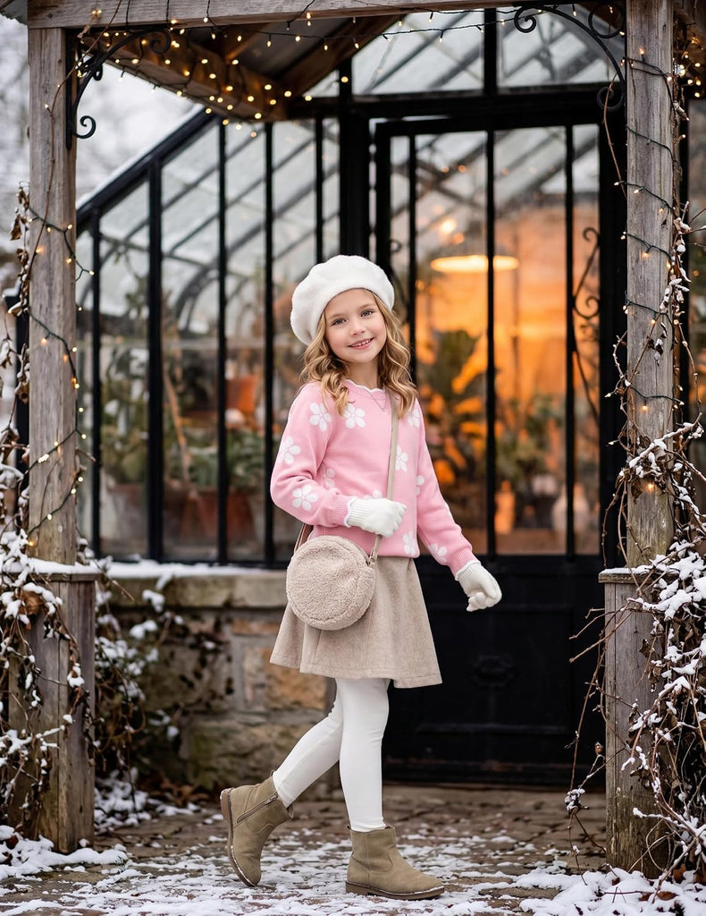Girl's Sweater Scalloped Trim Long Sleeves Knitted Pullover Tops