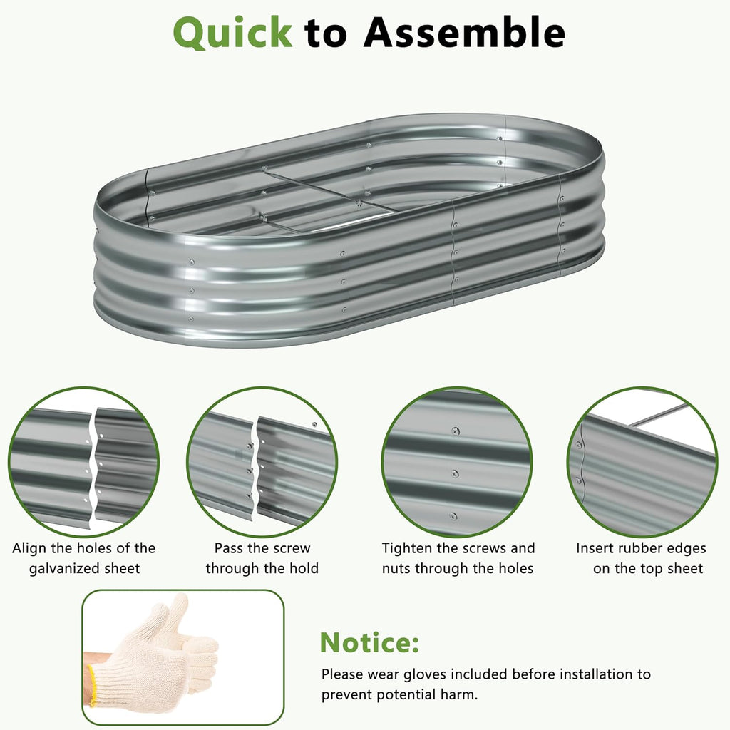8x4x1ft(2 Pack) Galvanized Oval Raised Garden Bed,Outdoor Planter Box Metal Patio Kit Planting Bed for Vegetables