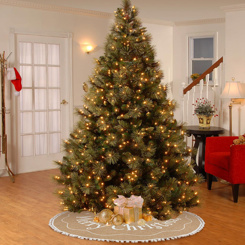 60 Inch Christmas Tree Skirt, Burlap Design with Snowflake Rustic Decor