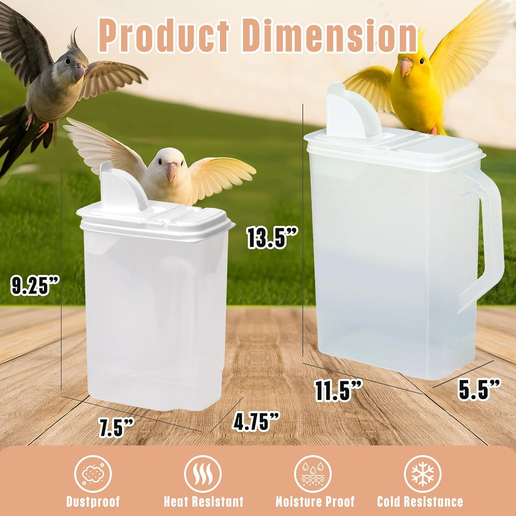Pet Food Storage Containers - 2 Count Bird Seed Dispenser with Pour Tight Lids and Easy Pour Spouts, 8 Qt and 3.5 Qt