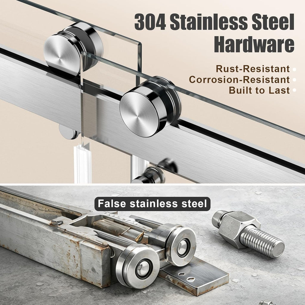 Frameless Stainless Steel Sliding Shower Door, 56-60" W x 76" H