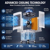 Upgraded Cooling 10 Gallon Evaporative Air Cooler, Swamp Cooler with 120° Oscillation, 7-Hour Timer, Remote Control