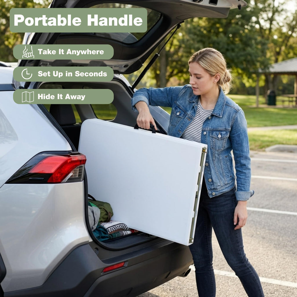 Folding Table 6ft, Heavy-Duty 500lbs Weight Capacity Foldable Table with HDPE Top & Steel Legs, Portable 6 Foot