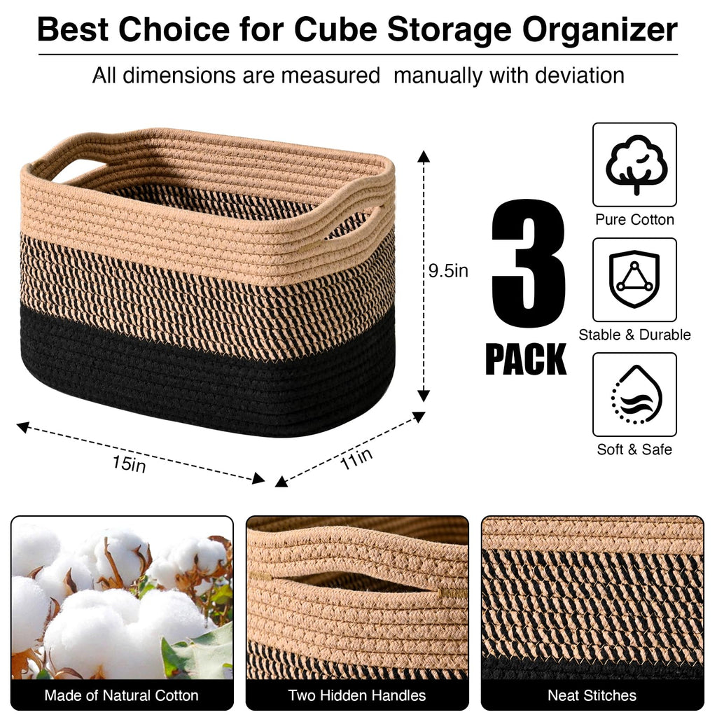 Storage Baskets for Organizing 15x11x9.5 Gradient Black & Jute