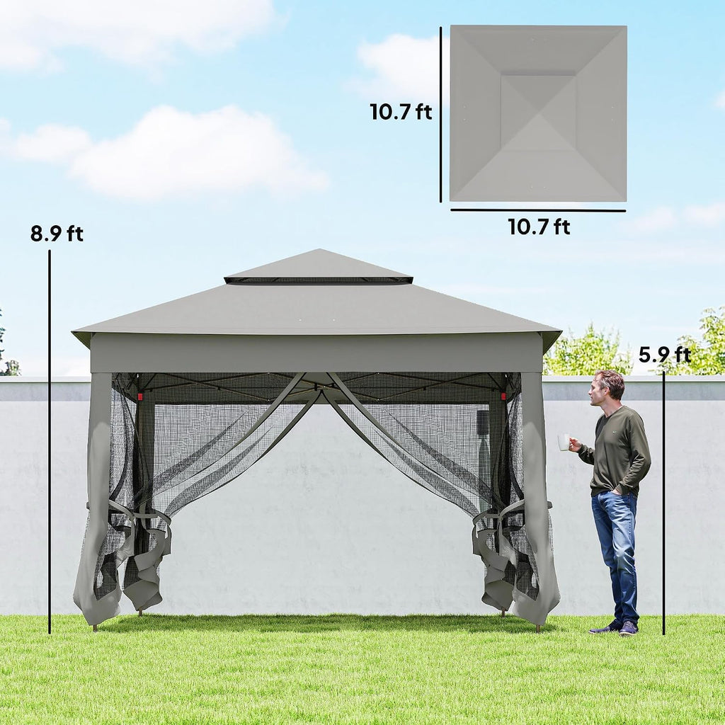 11' x 11' Pop Up Canopy, Outdoor Patio Gazebo Shelter with Removable Zipper Netting