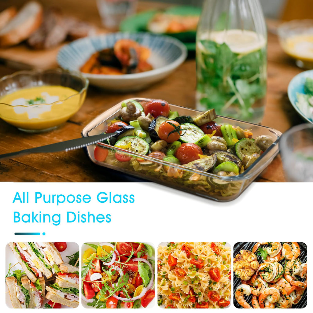 1QT Rectangular Small Glass Baking Dish, Glass Pan with Handle