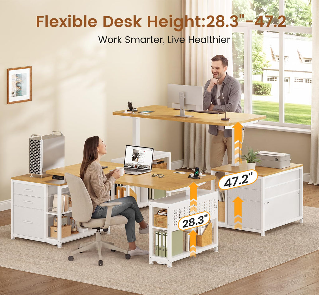 Electric Standing Desk with 3 Fabric Drawers, 61" Height Adjustable Office Executive Desk with Storage Drawers, Stand