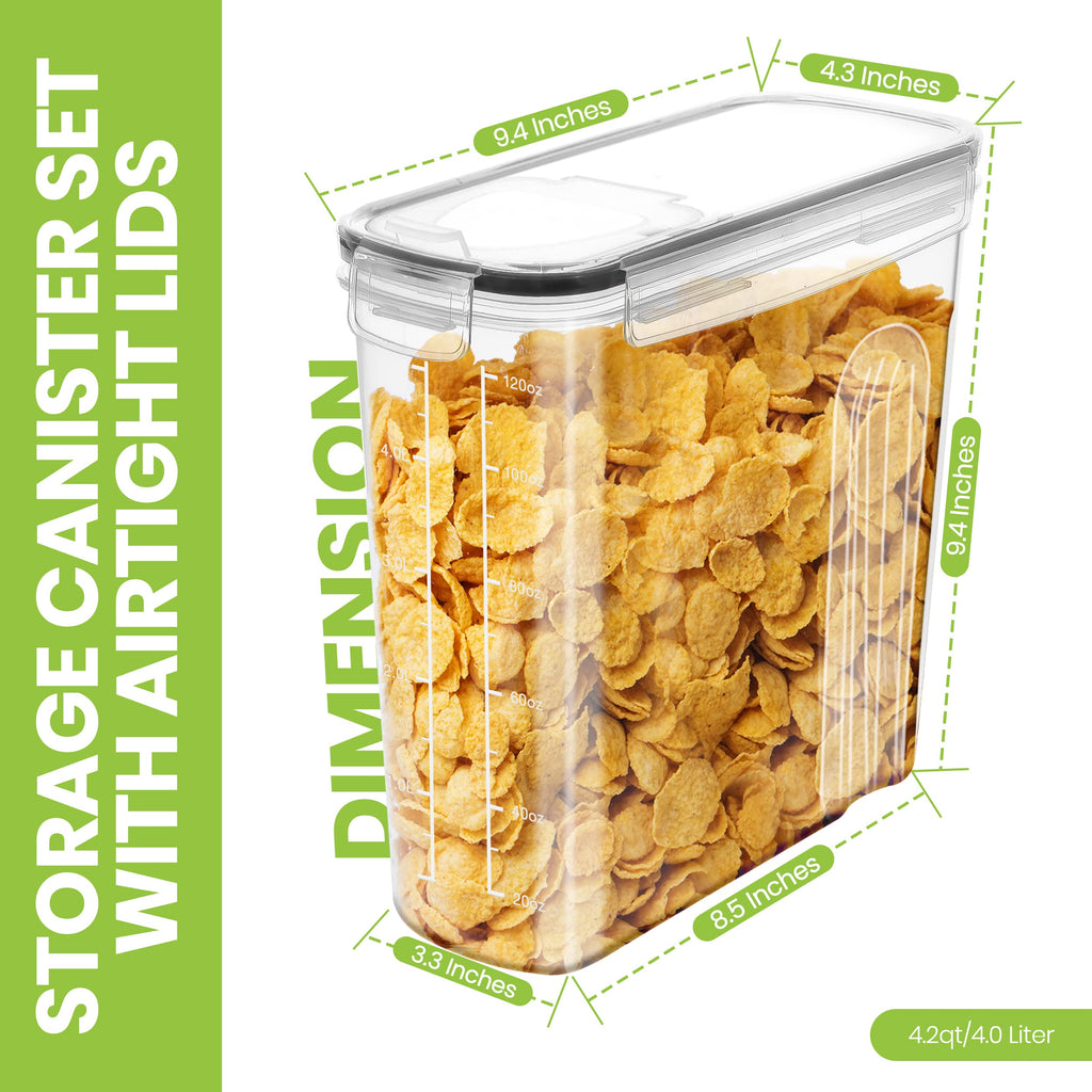 Cereal Containers Storage Set with Lids, 4 Pack, 4L (135 Oz)