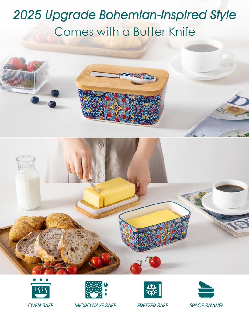 6.5" Butter Dish with Lid, Ceramic Butter Dish for Countertop