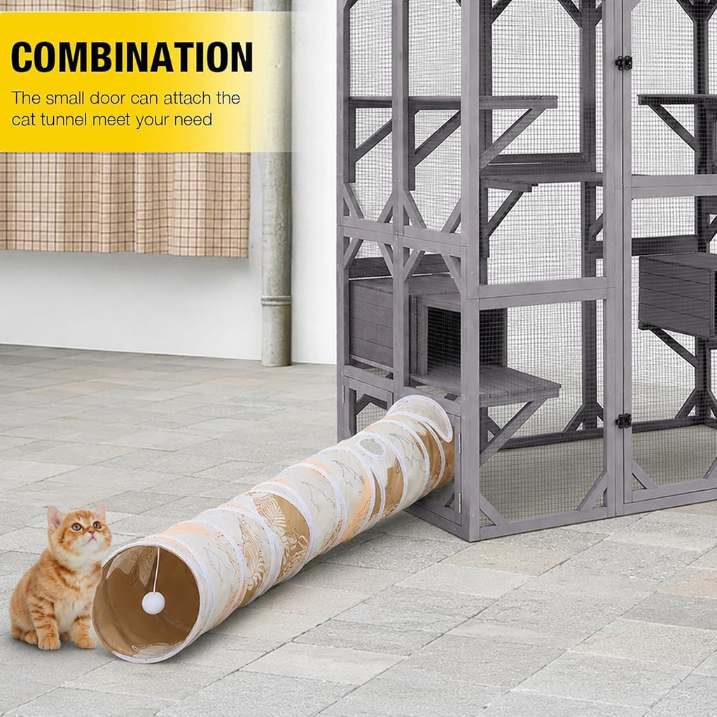 Cat House Window Outdoor Catio Cat Enclosures with 5 Platforms, 2 Resting Boxes Large Walk in Kitty House