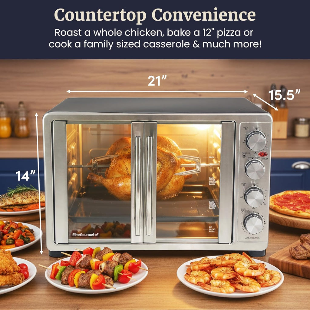 ETO4510B# French Door 47.5Qt, 18-Slice Convection Oven 4-Control Knobs, Bake Broil Toast Rotisserie Keep Warm