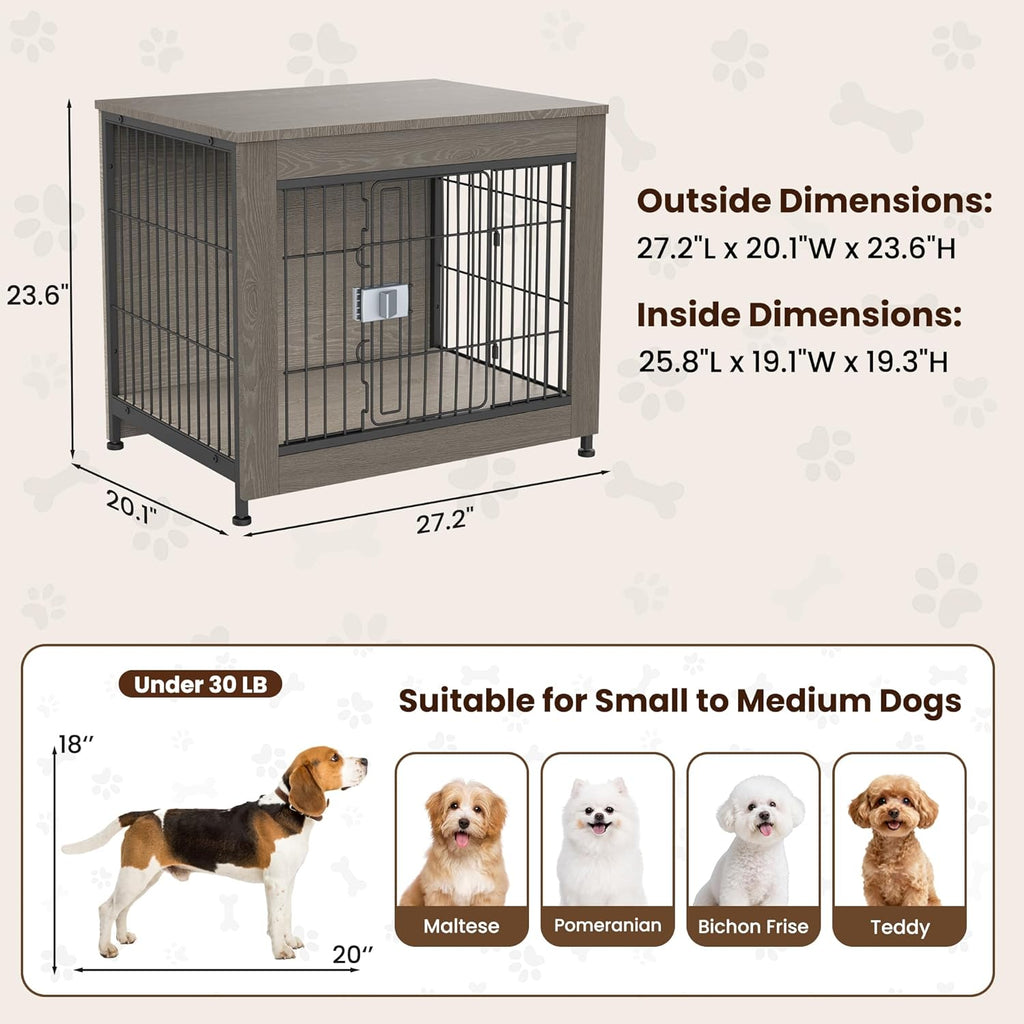 Wooden Dog Crate Furniture for Small to Medium Dogs, Greige