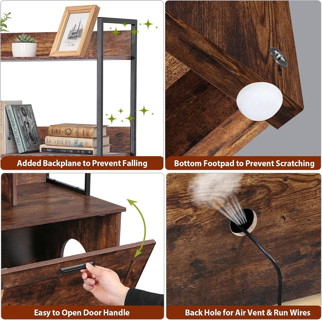 2-in-1 Cat Litter Box Enclosure with Storage Shelves, Hidden Cat Litter Box Enclosure Furniture with Entrance (Rustic