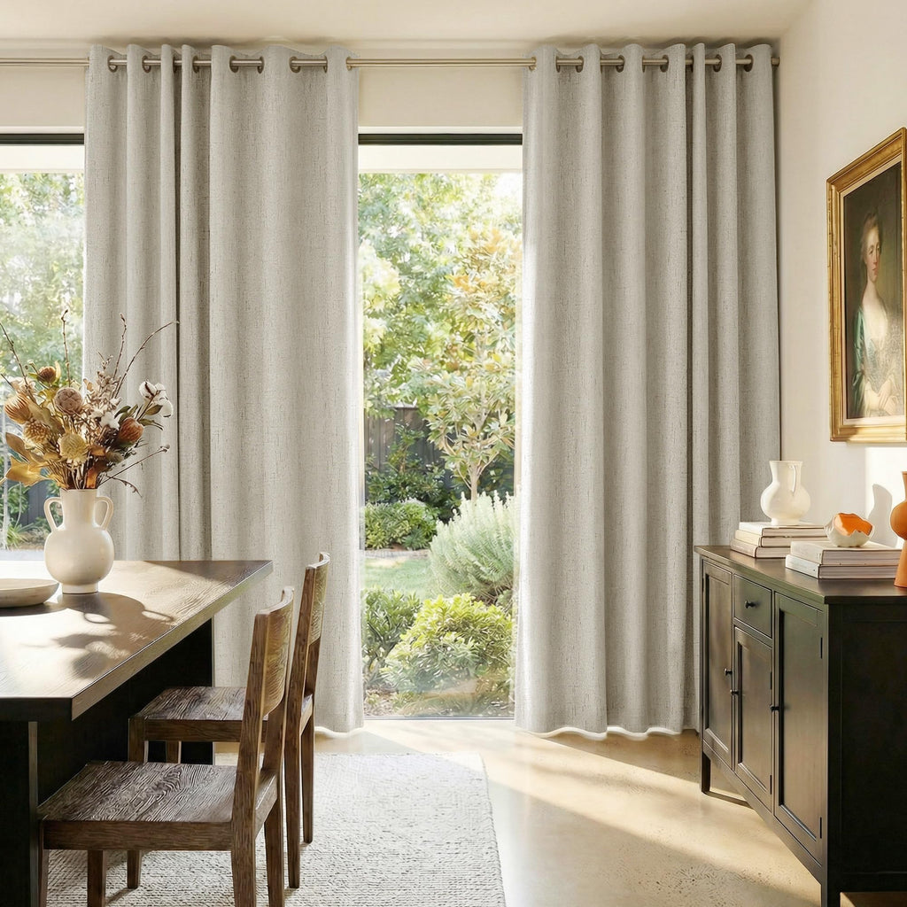 100% Blackout Linen Sliding Door Curtains with White Liner Composite, Grommet Extra Wide Window Treatments Room