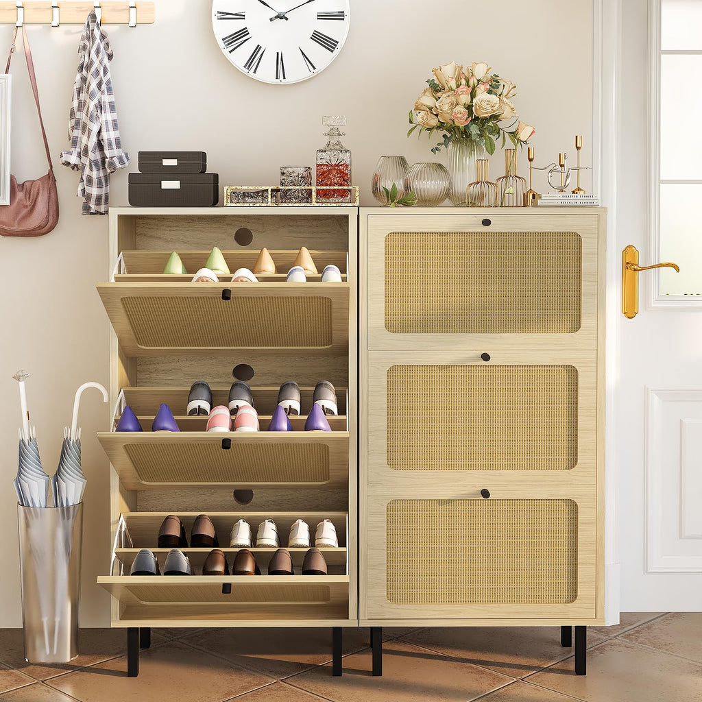 Shoe Storage Cabinet, Shoe Rack Cabinet with Flip Drawers, Narrow Shoe Rack for Small Apartment, Freestanding