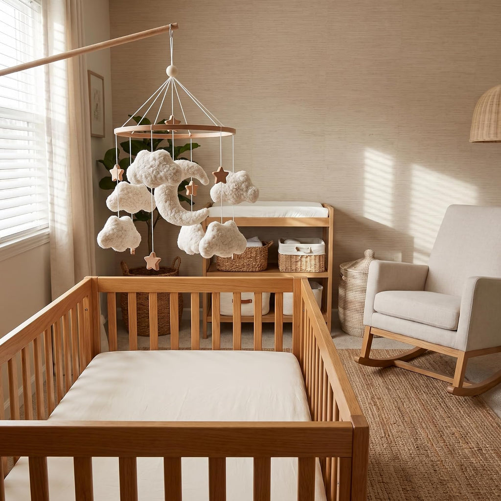Cloud Mobile for Crib Neutral Baby Mobile for Crib Bassinet Boucle Cloud Baby Crib Mobile for Girls Boys Boho Nursery