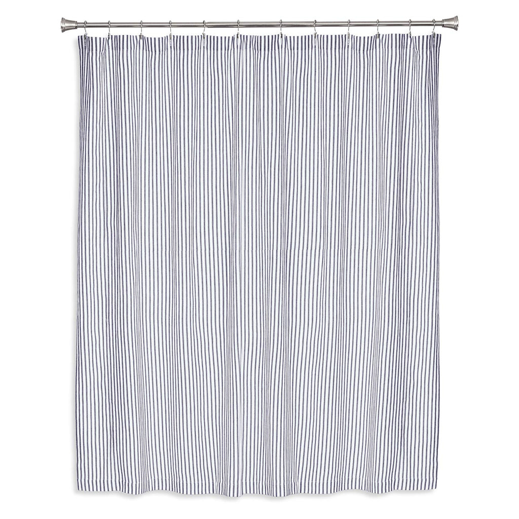 Navy Blue and White Ticking Stripe Woven Cotton Extra Long 72 Inches W x 84 Inches L