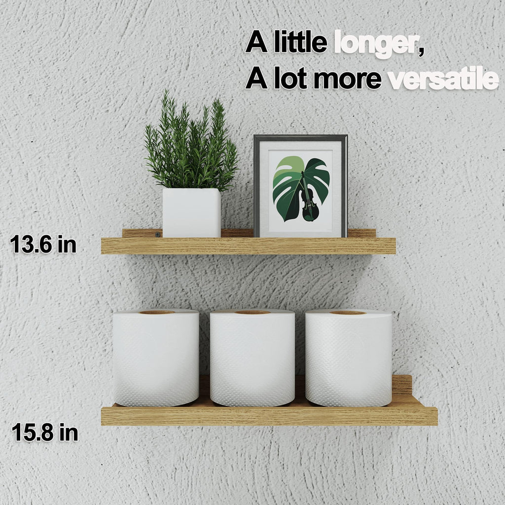 Oak Floating Shelves for Wall Decor, 14 in Shelf with Lip Set of 2