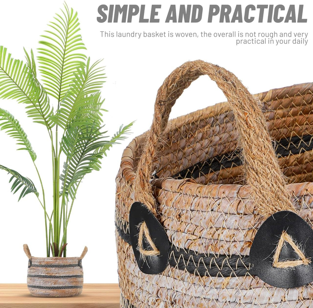 Woven Storage Baskets Straw Planter Basket Toy Blanket Organizer Seagrass Laundry Large Wicker Plant Tree for Dirty