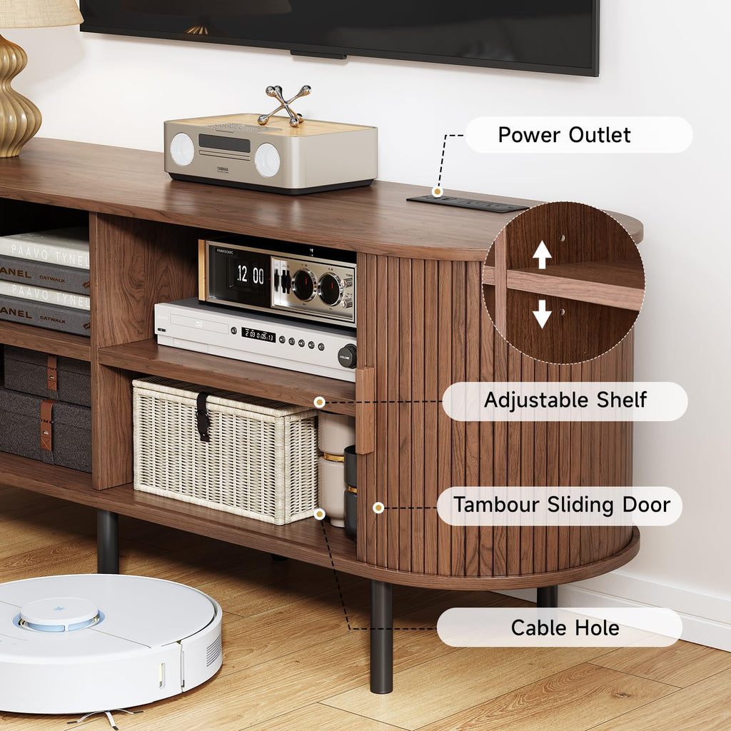 86.6" Mid Century Modern TV Stand with Sliding Doors for 90" TV