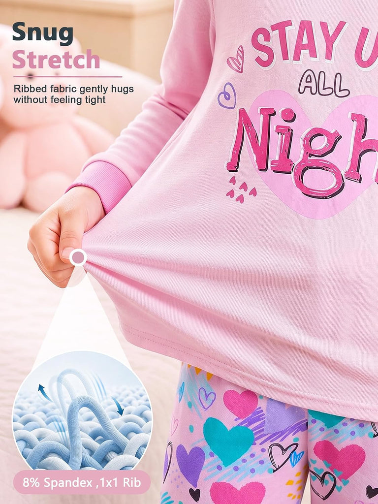 Girl Pajamas Viscose Long Sleeve Sleepwear Snug-Fit Kids Pjs Clothes