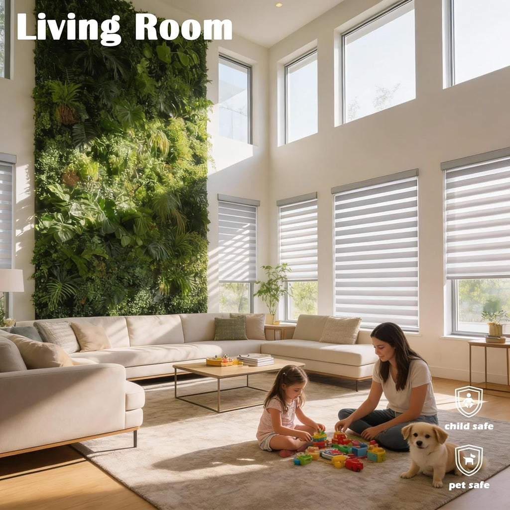 Cordless Zebra Blinds for Indoor Windows Free-Stop Zebra Shades Dual Layer Light Filtering Sheer Shades Roller Window