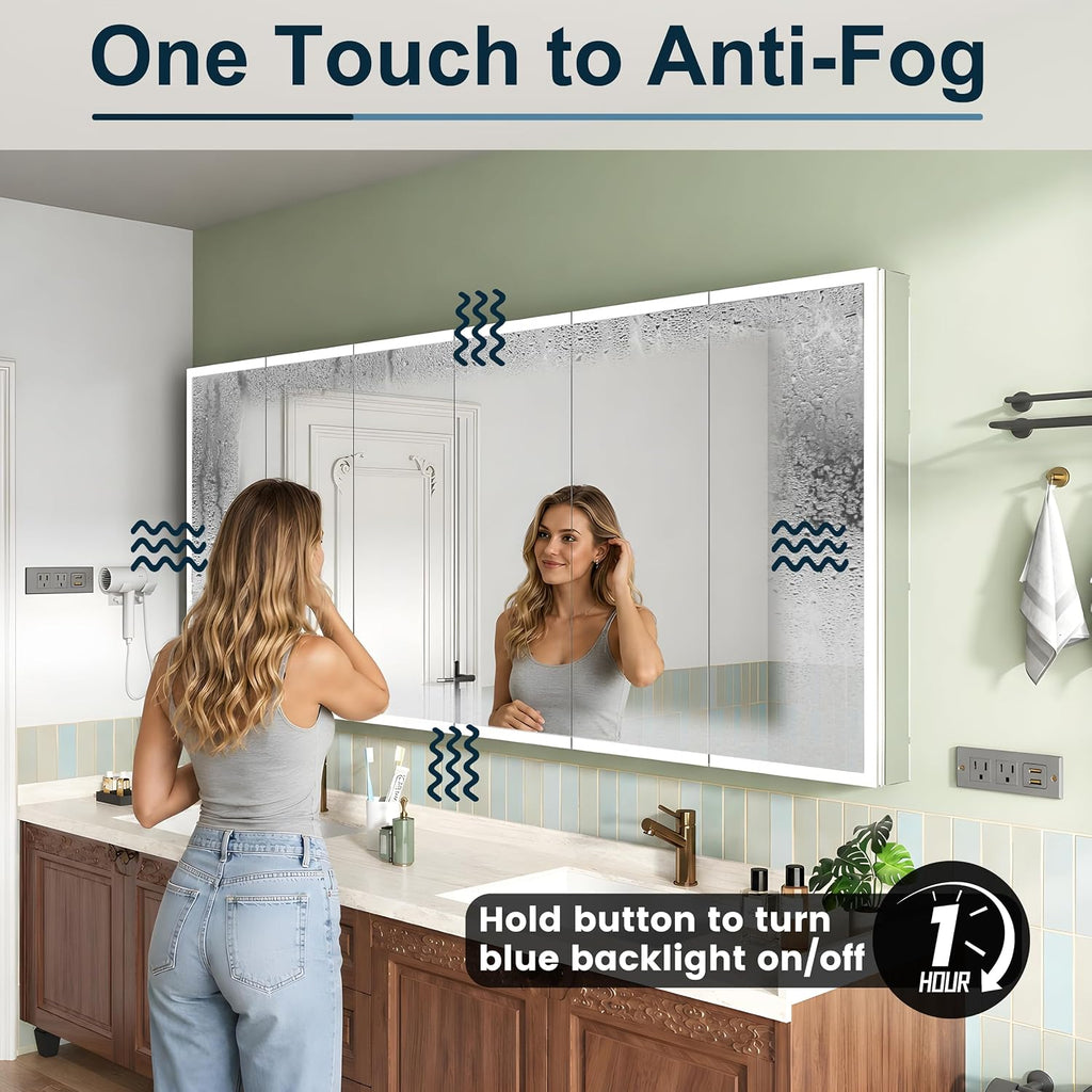 LED Lighted Medicine Cabinet with Mirror 16-in W x 26-in H Bathroom Mirror Cabinet with Wall Mounted 3 Color