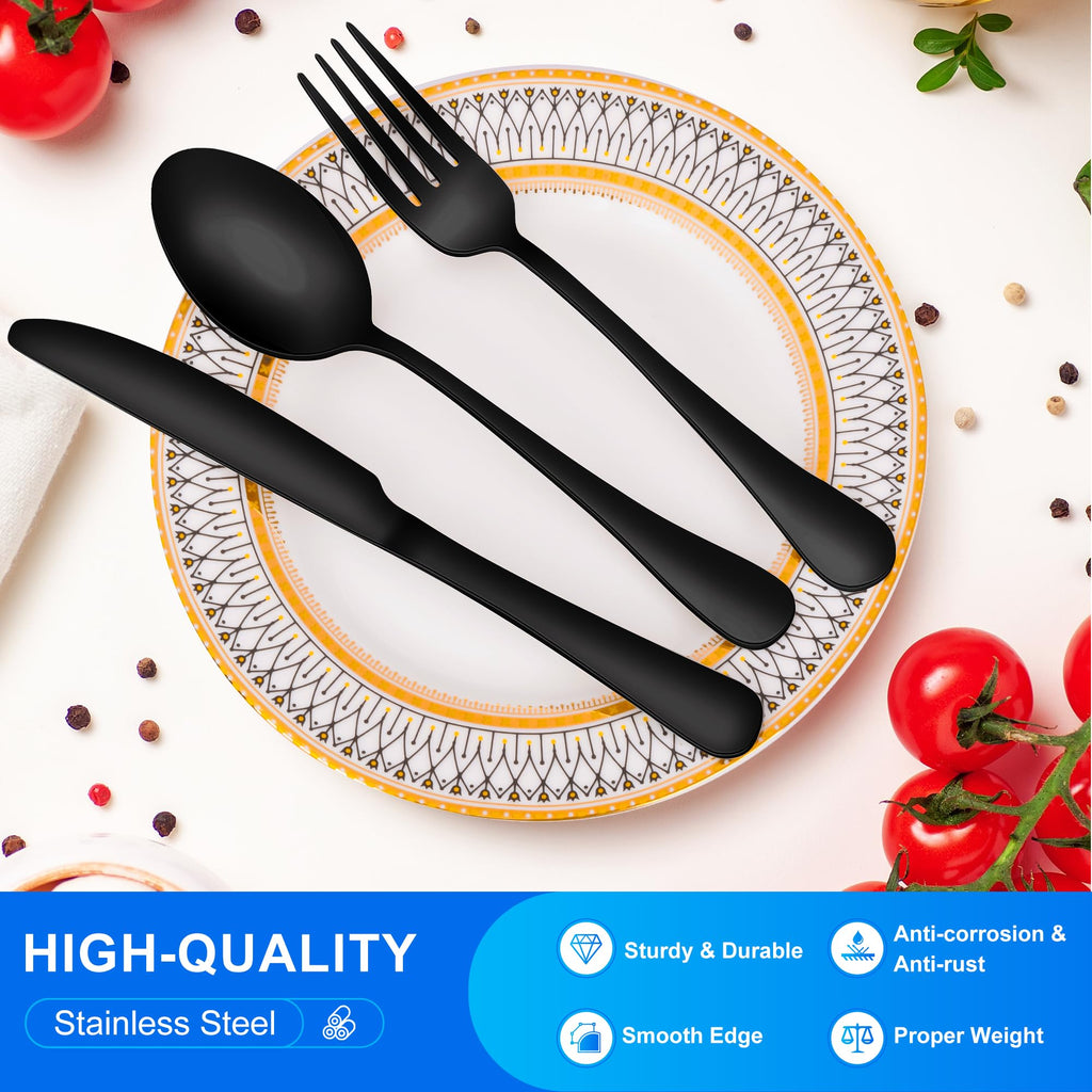 Black Silverware Set for 8, Matte Black Stainless Steel Flatware Set with Spoons Forks and Knives