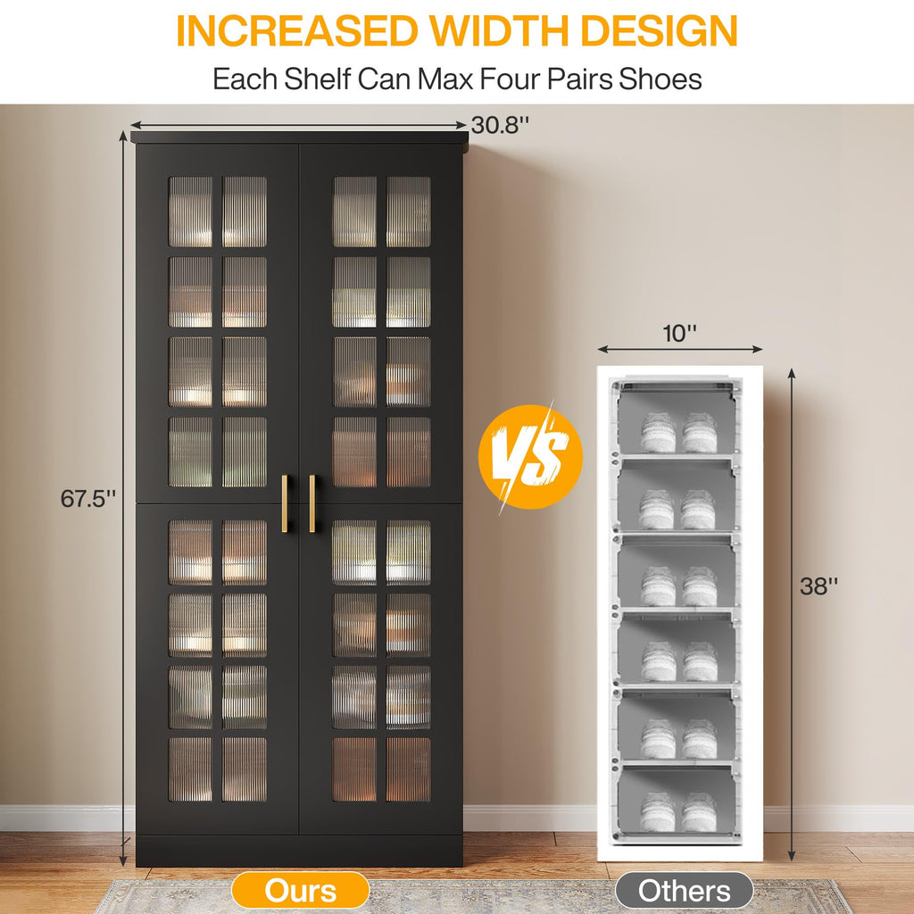 Tall Shoe Cabinet Set of 2, 8-Tier Shoe Storage with Adjustable Shelves, Modern Shoe Organizer Shoe Rack Cabinet