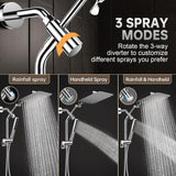 All Metal 10" Shower Head with Handheld, Luxurious Square Double Rain Shower Heads,Power Wash Wand,Dual High Pressure