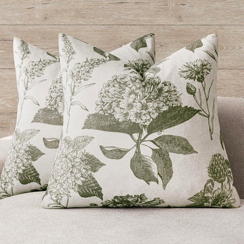 Set of 2 Linen Floral Vintage Throw Pillow Covers Neutral Accent Print Decorative Cushion Covers Farmhouse Home