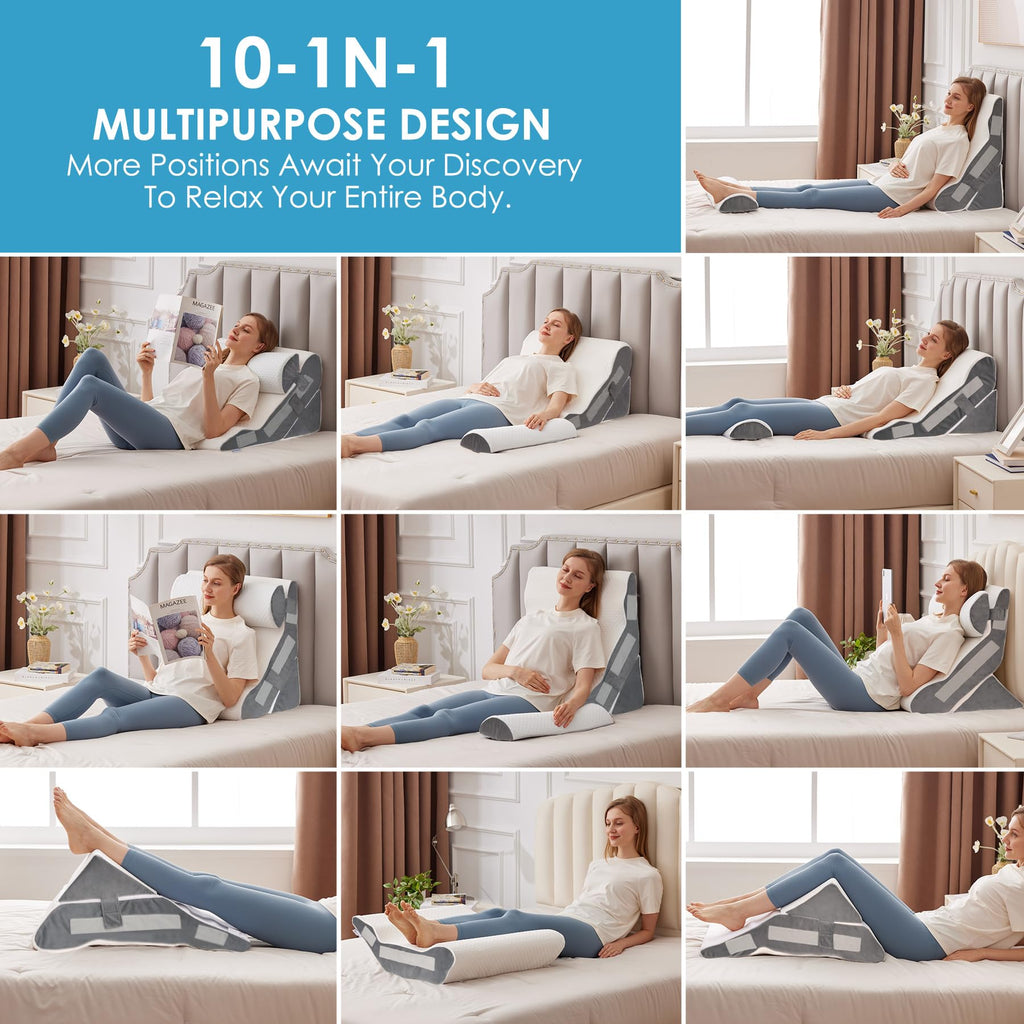 Wedge Pillow Set for After Surgery, Bed Wedge, 3PCS, White/Grey