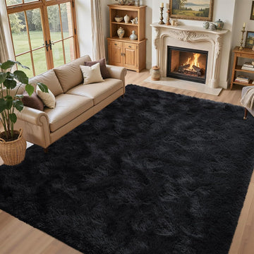 5x7 Black Area Rugs, Large Fluffy Shag Bedroom Rugs Non-Slip, Ultra Soft Plush Carpet Kids PlayRoom Dorm Office