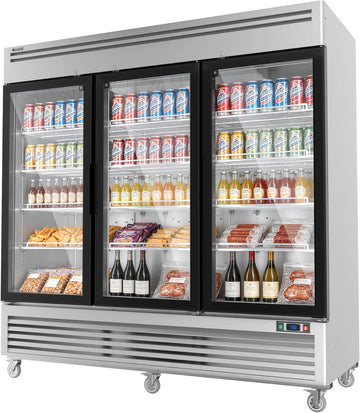 82" W 3-Door Commercial Beverage Refrigerator, 78.2 Cu.ft Glass Door Display Coo