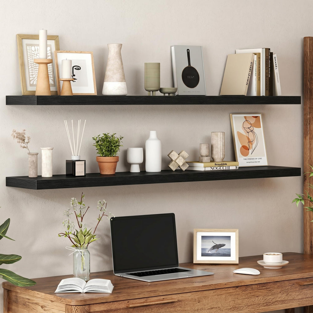 Floating Shelves 55.1" W x 9.3" D Black Set of 2