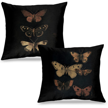 Vintage Victorian Gothic Witchy Moody Throw Pillow Covers Bedroom Decor 18x18 Set of 2, Black Butterfly Throw