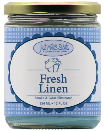 Fresh Linen Scented Smoke and Odor Eliminator Candle - Clean Fresh Scent - Blended Soy Wax by (12 oz)